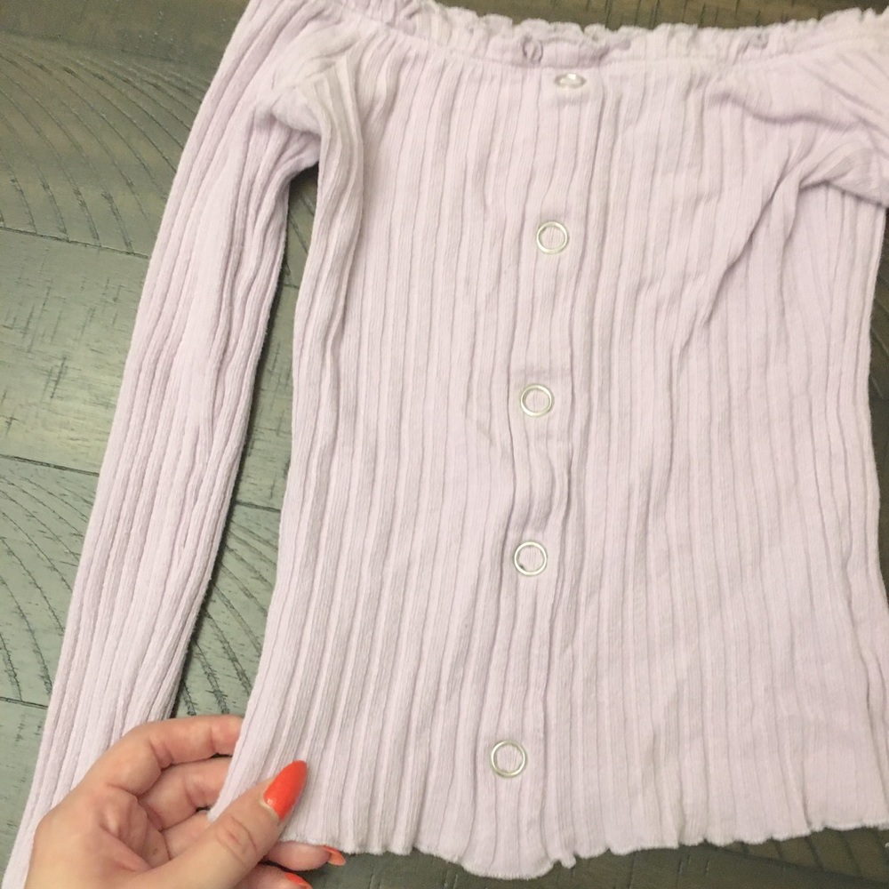 Lavender Off the Shoulder Ruffled Shirt